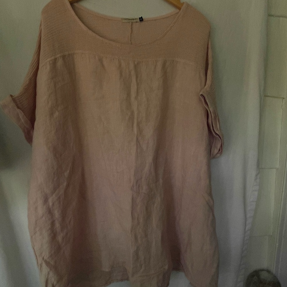 Lungo L’arno Linen Tunic Top 3X Plus Short Sleeves Blush Lagenlook made In Italy - Picture 5 of 8